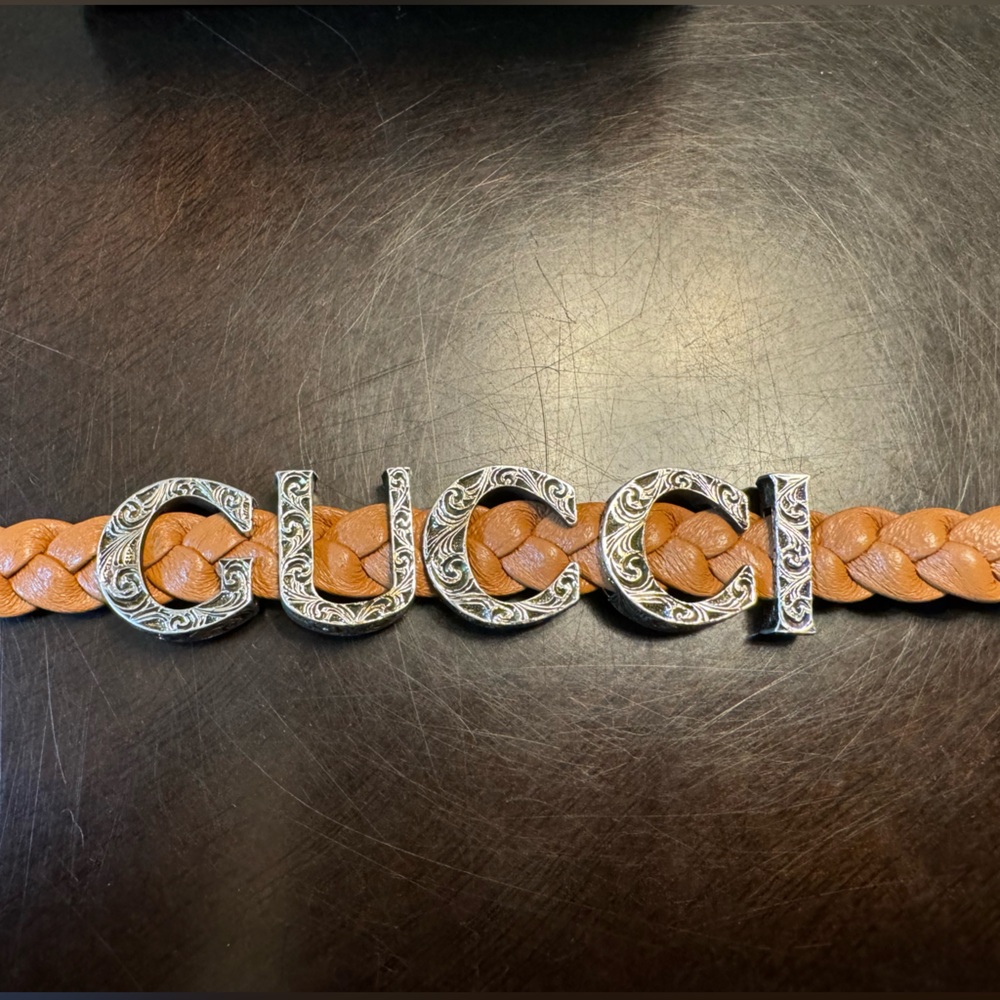 New Authentic Gucci Logo Silver Brown Leather Bracelet Size L / Wrist Up To 8” - Picture 10 of 12